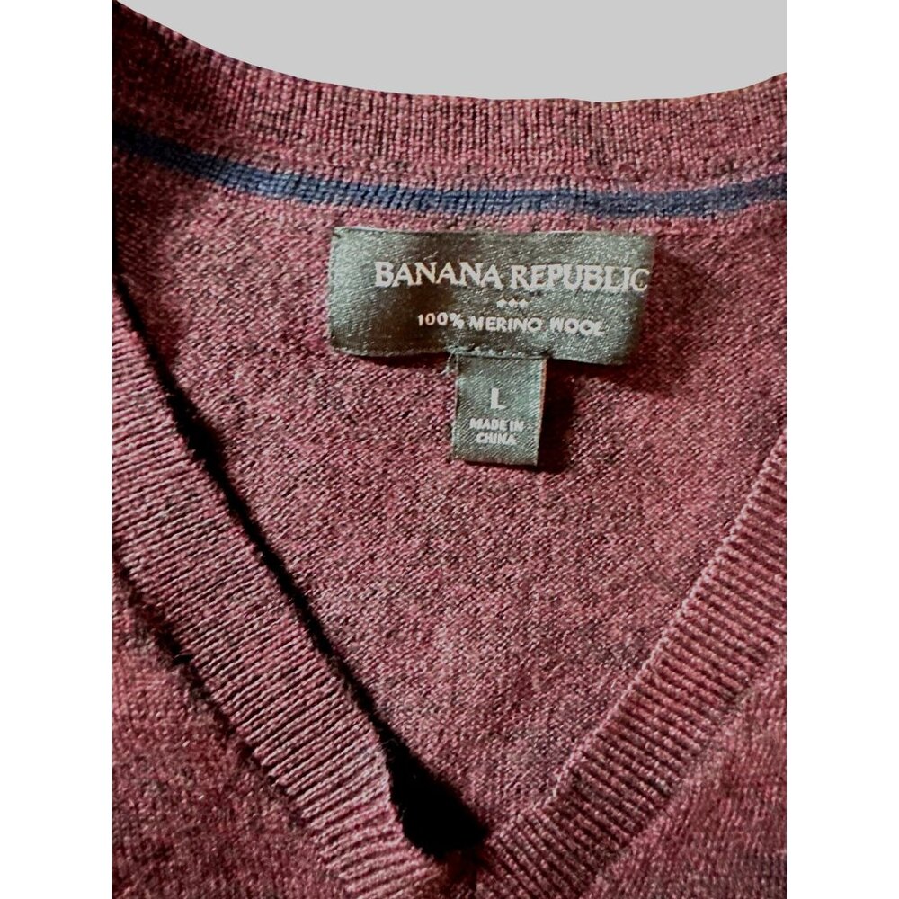 Banana Republic Mens‎ Merino Wool V-Neck Sweater Large Burgundy Maroon Classic - Picture 6 of 10